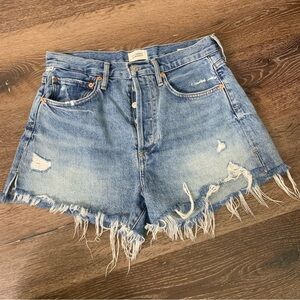 Citizens of humanity womens blue Marlow button fly distressed jean shorts 26